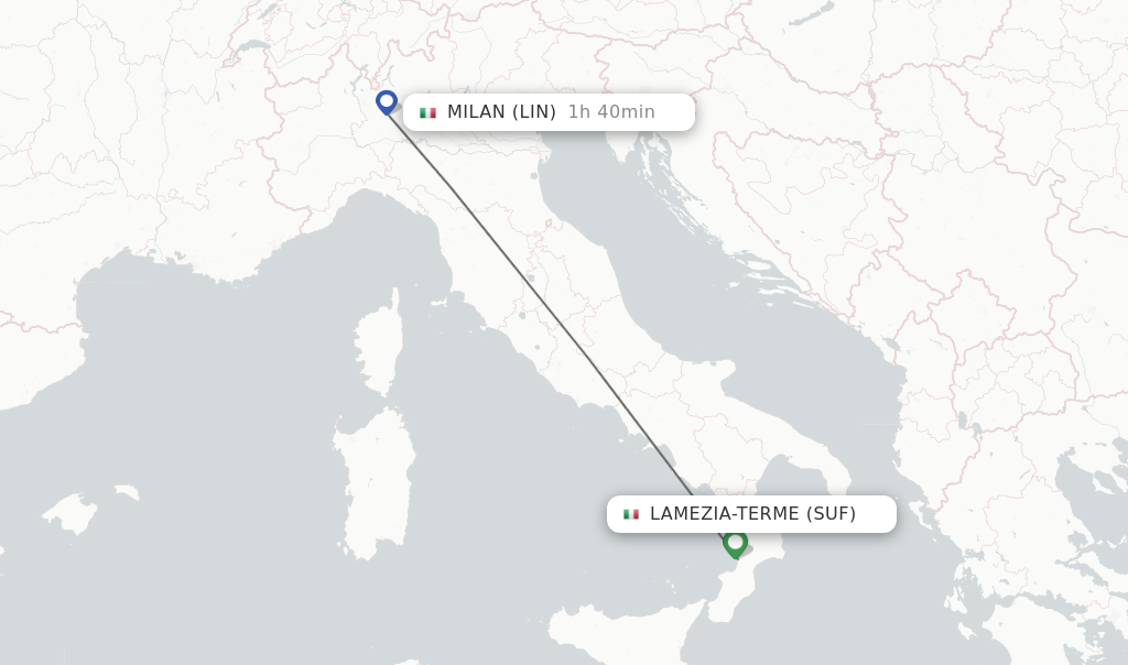 Flights from Lamezia-Terme to Milan route map