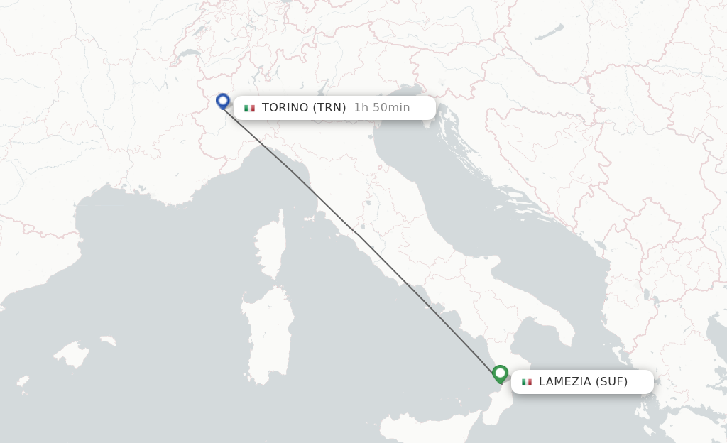 Flights from Lamezia-Terme to Turin route map