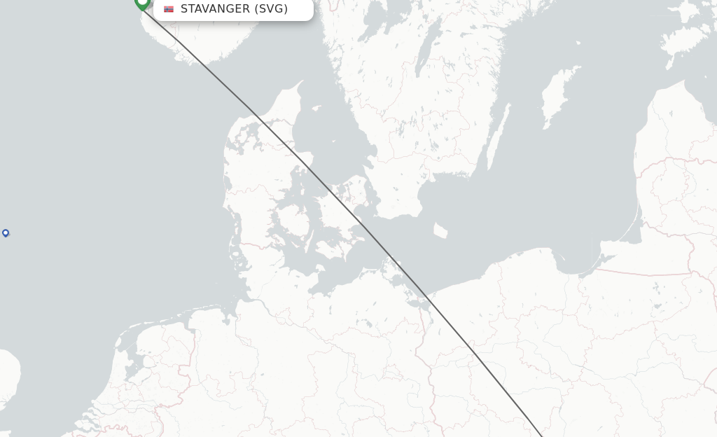 Flights from Stavanger to Katowice route map