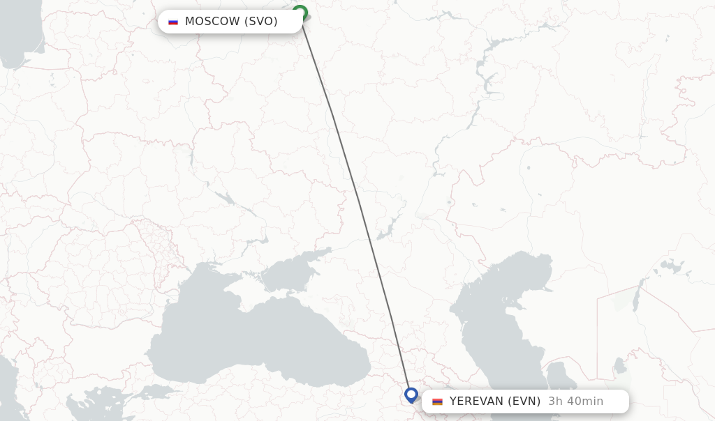 Flights from Moscow to Yerevan route map