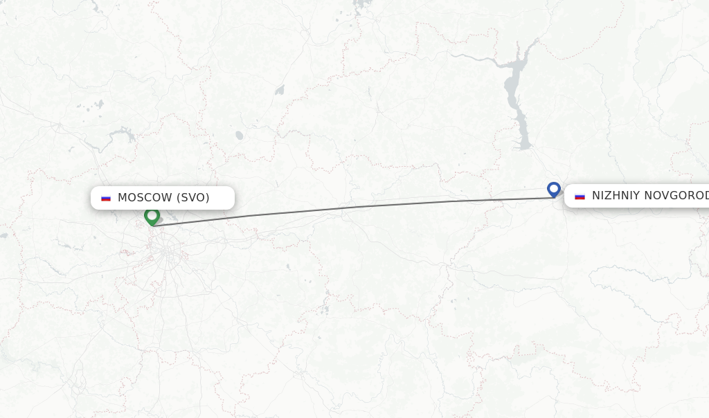Flights from Moscow to Nizhniy Novgorod route map