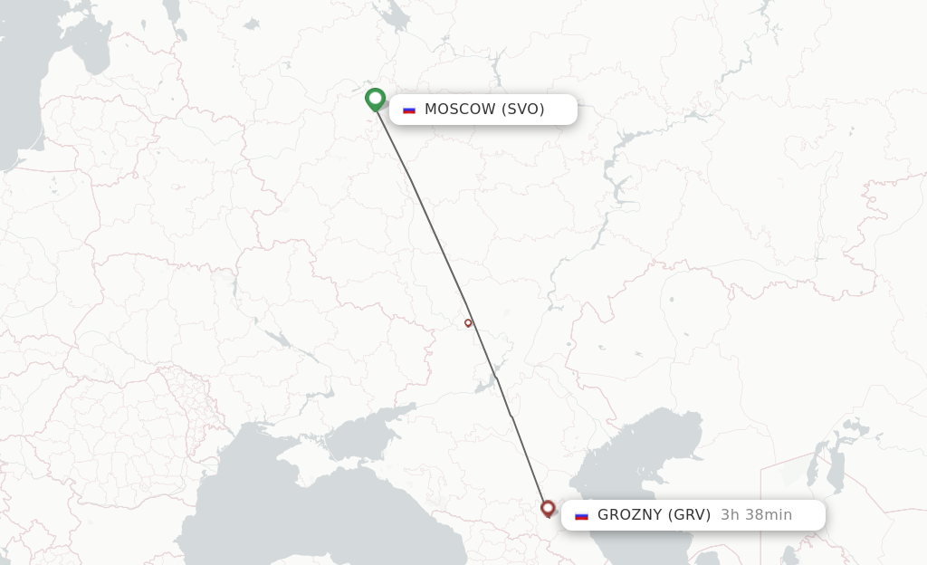 Flights from Moscow to Groznyy route map