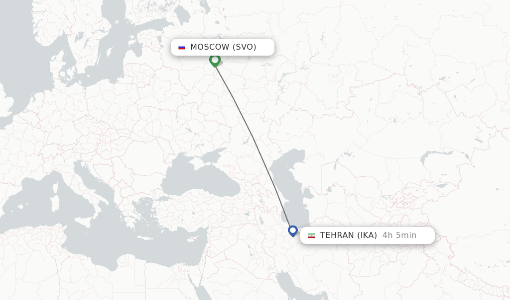 Flights from Moscow to Tehran route map