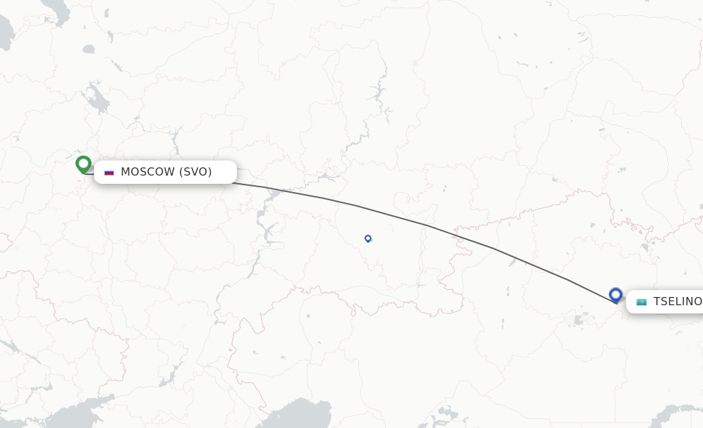 Flights from Moscow to Astana route map