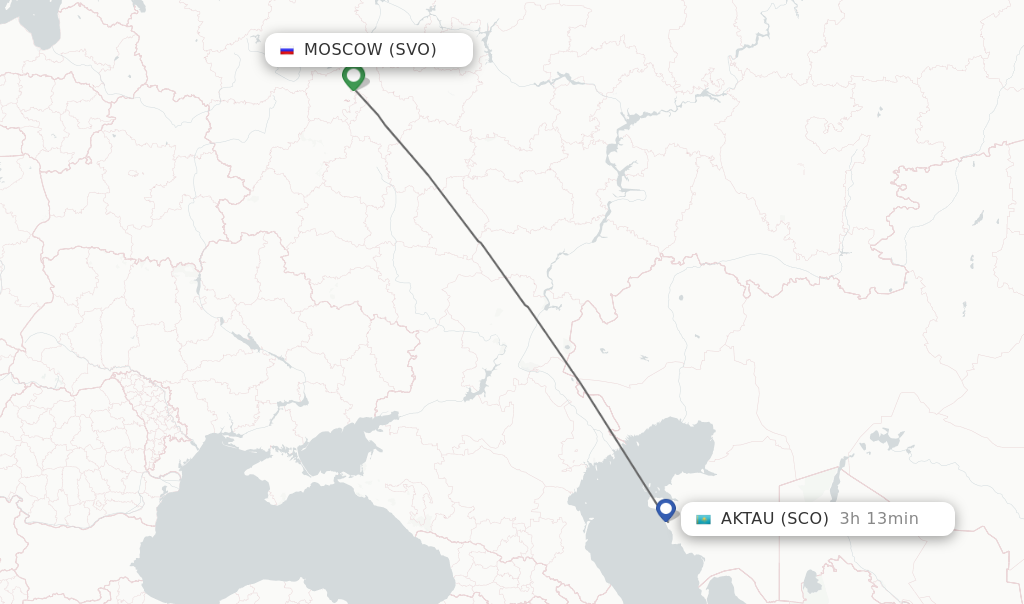 Flights from Moscow to Aktau route map