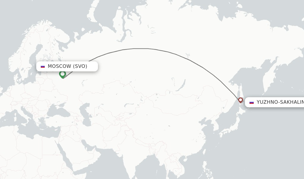 Flights from Moscow to Yuzhno-Sakhalinsk route map