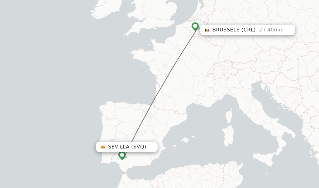 Flights from Sevilla to Brussels route map