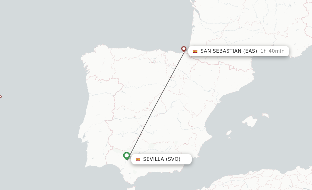 Flights from Sevilla to San Sebastian route map