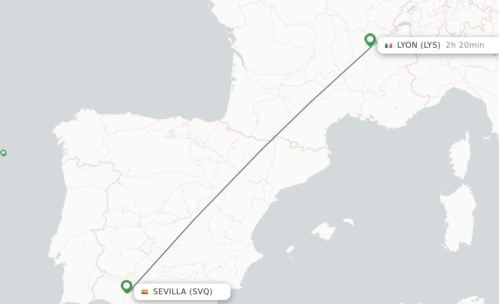 Flights from Sevilla to Lyon route map