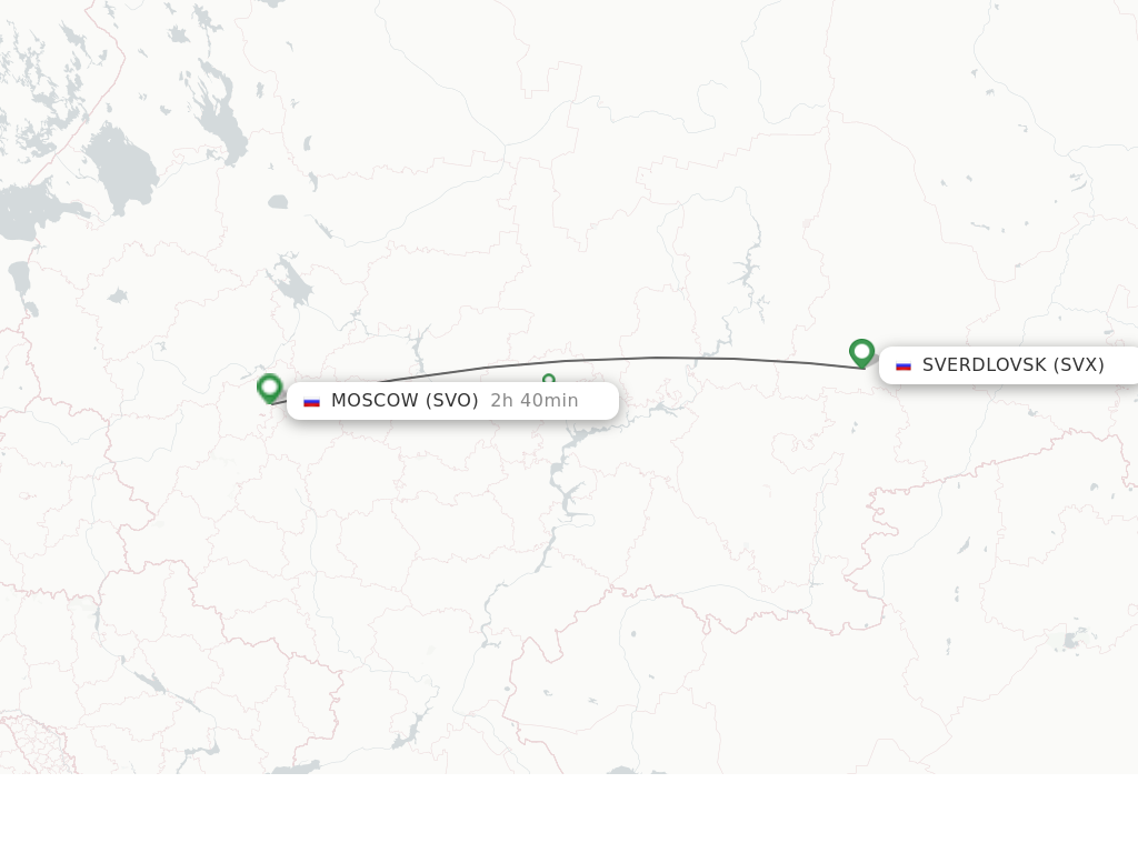 Flights from Yekaterinburg to Moscow route map