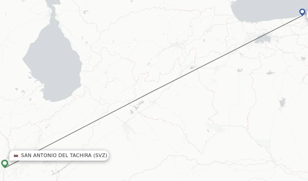 Flights from Caracas to San Antonio del Tachira route map
