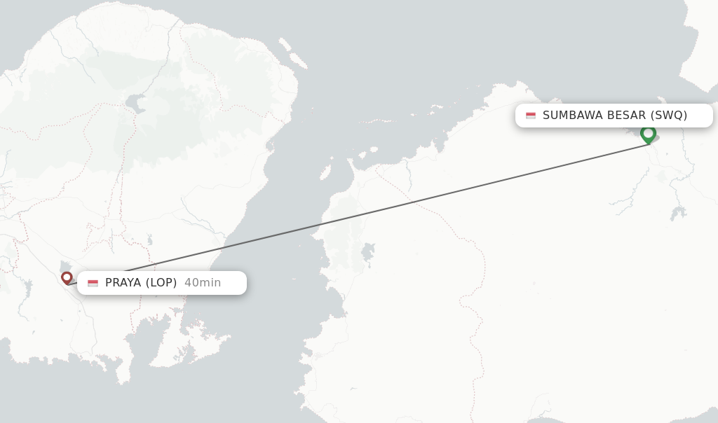 Flights from Sumbawa Besar to Praya route map