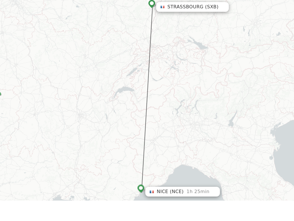 Flights from Strasbourg to Nice route map