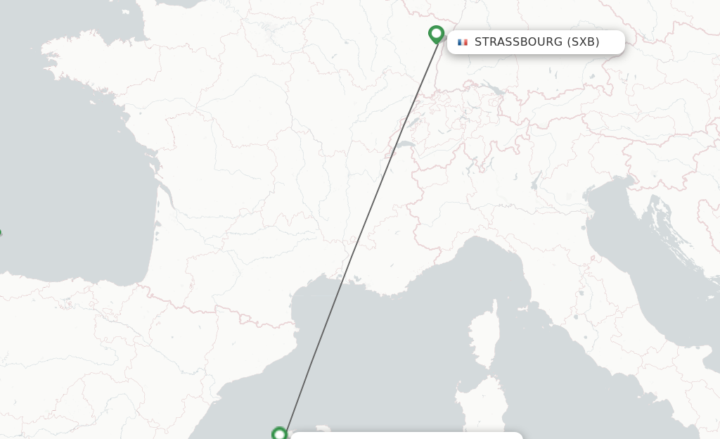 Flights from Strasbourg to Palma de Mallorca route map