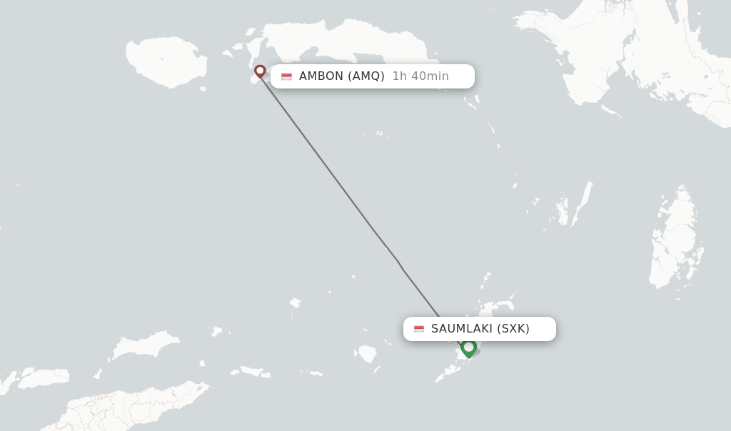 Flights from Saumlaki to Ambon route map