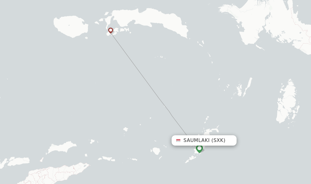 Route map with flights from Saumlaki with Wings Air