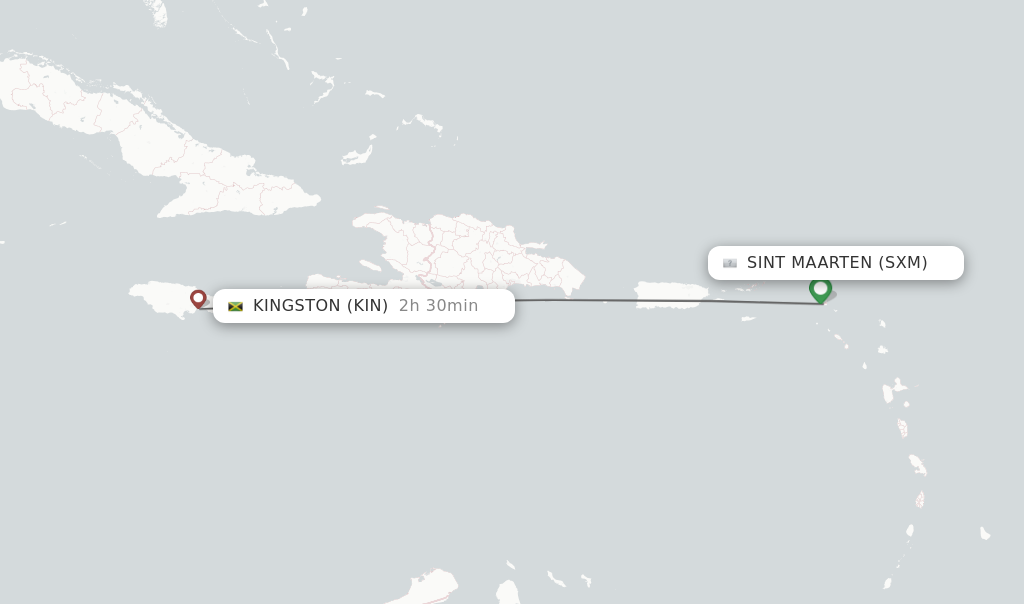 Flights from Sint Maarten to Kingston route map