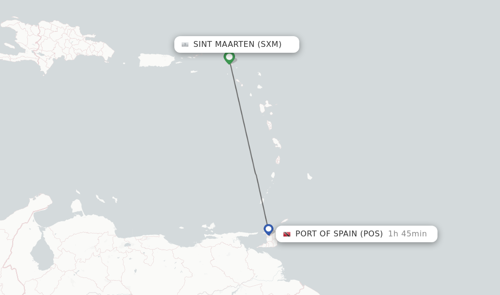Flights from Sint Maarten to Port Of Spain route map