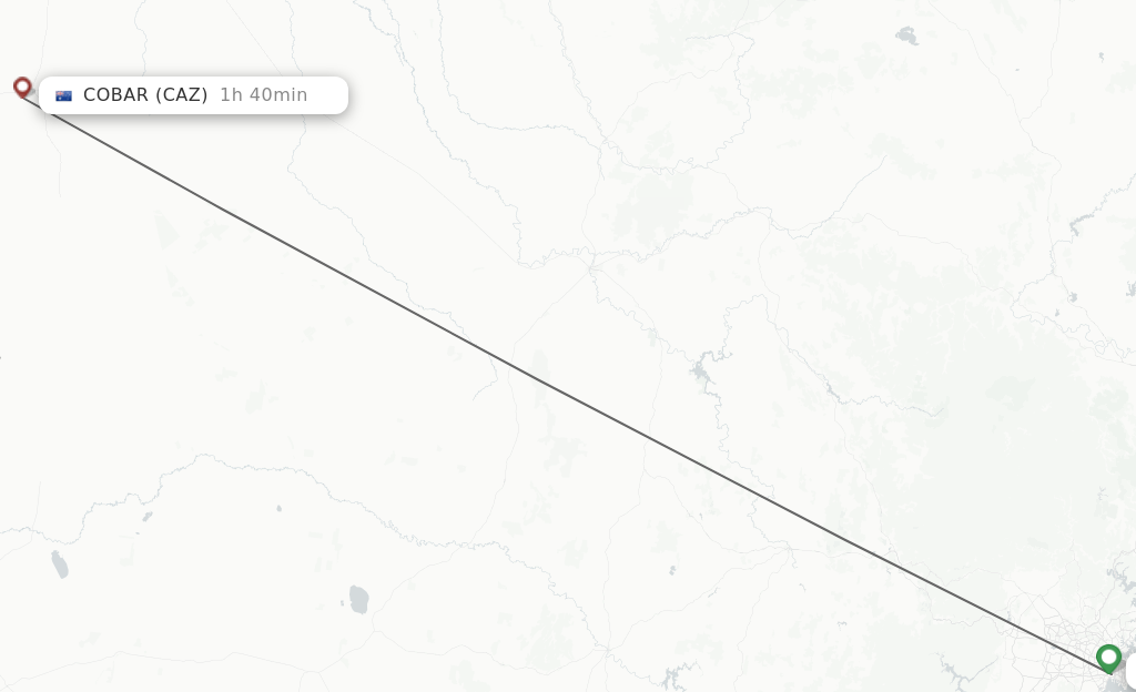 Flights from Sydney to Cobar route map