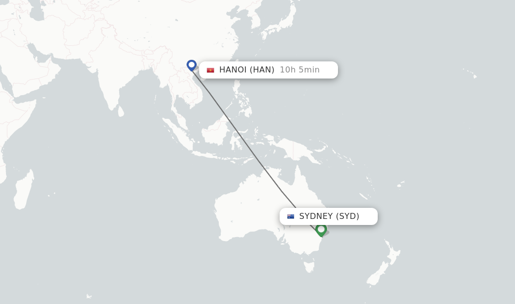 Flights from Sydney to Hanoi route map