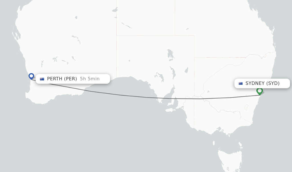 Flights from Sydney to Perth route map