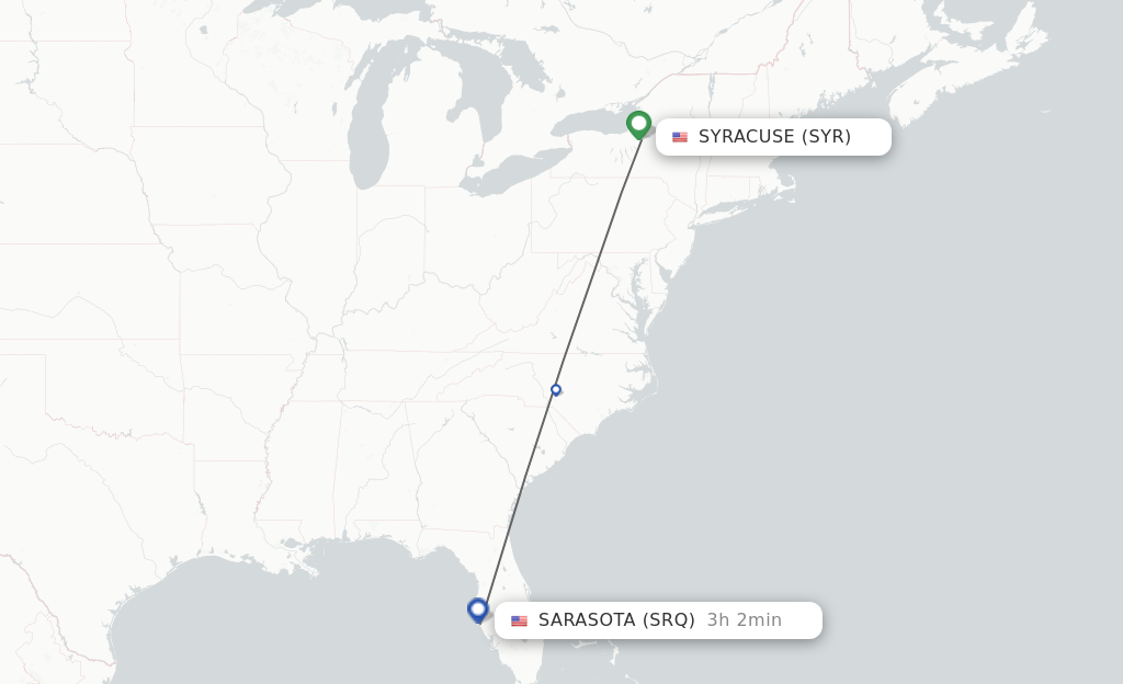 Flights from Syracuse to Sarasota route map