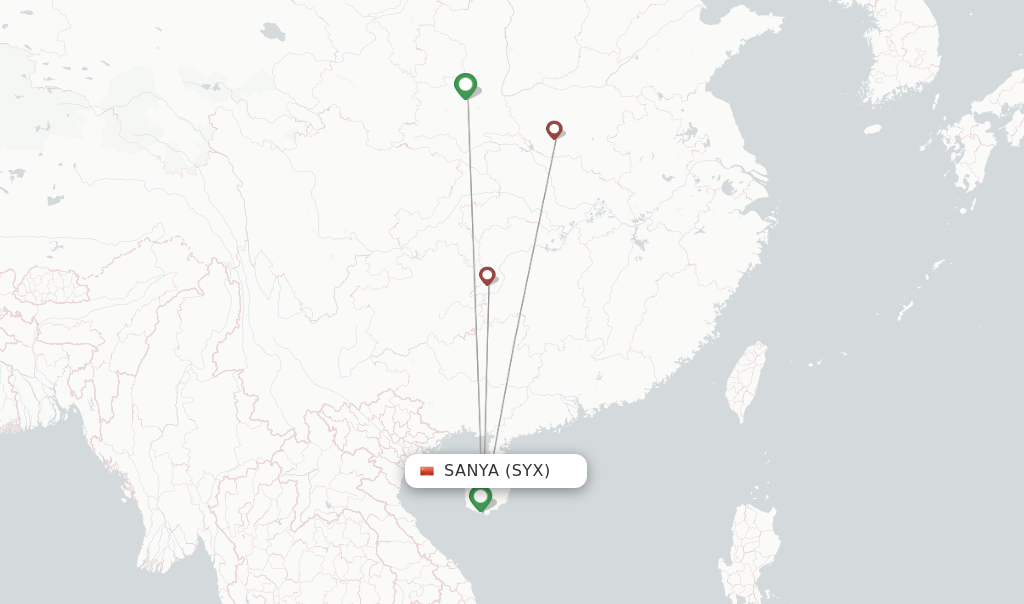 Route map with flights from Sanya with Air Changan