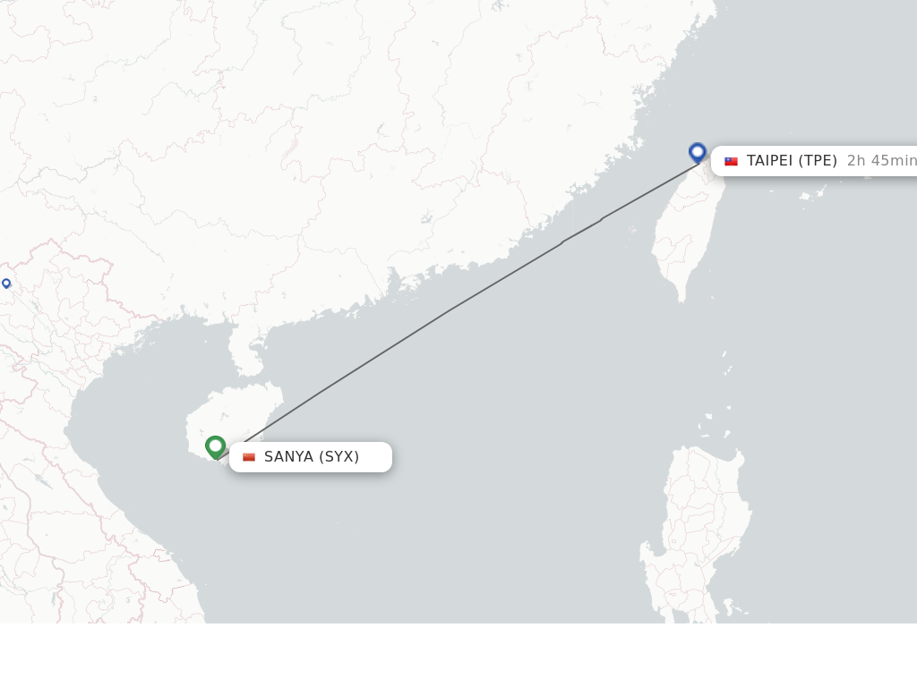 Flights from Sanya to Taipei route map