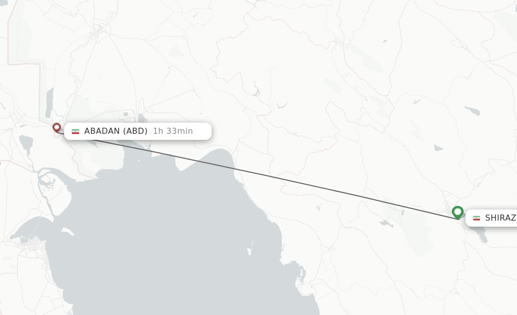 Flights from Shiraz to Abadan route map