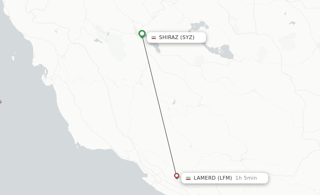 Flights from Shiraz to Lamerd route map