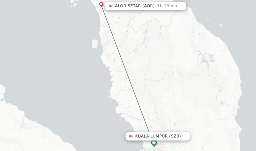 Flights from Kuala Lumpur to Alor Setar route map