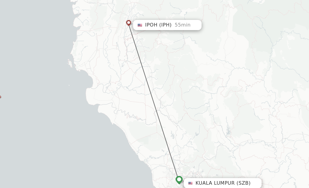 Flights from Kuala Lumpur to Ipoh route map