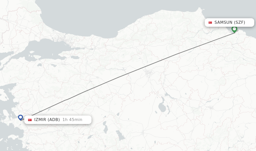 Flights from Samsun to Izmir route map