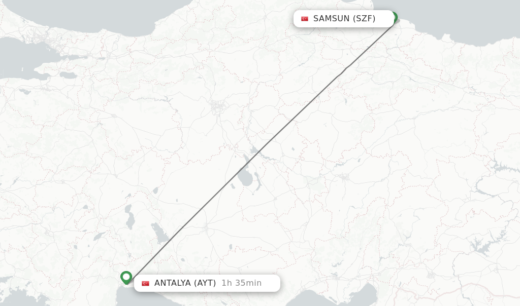 Flights from Samsun to Antalya route map
