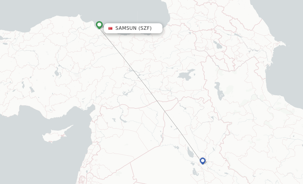 Route map with flights from Samsun with Iraqi Airways