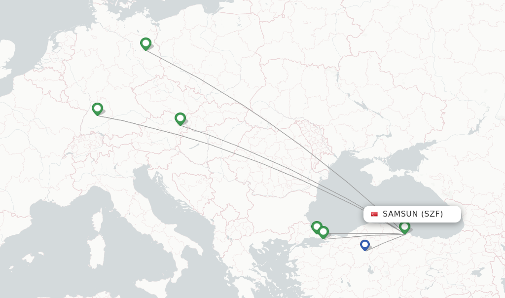 Route map with flights from Samsun with Turkish Airlines