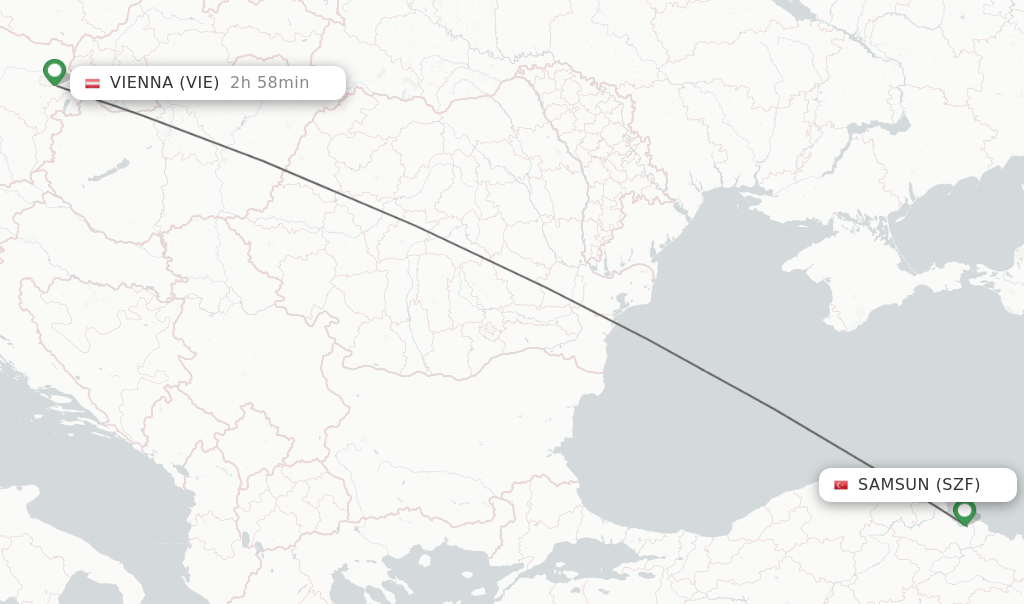 Flights from Samsun to Vienna route map