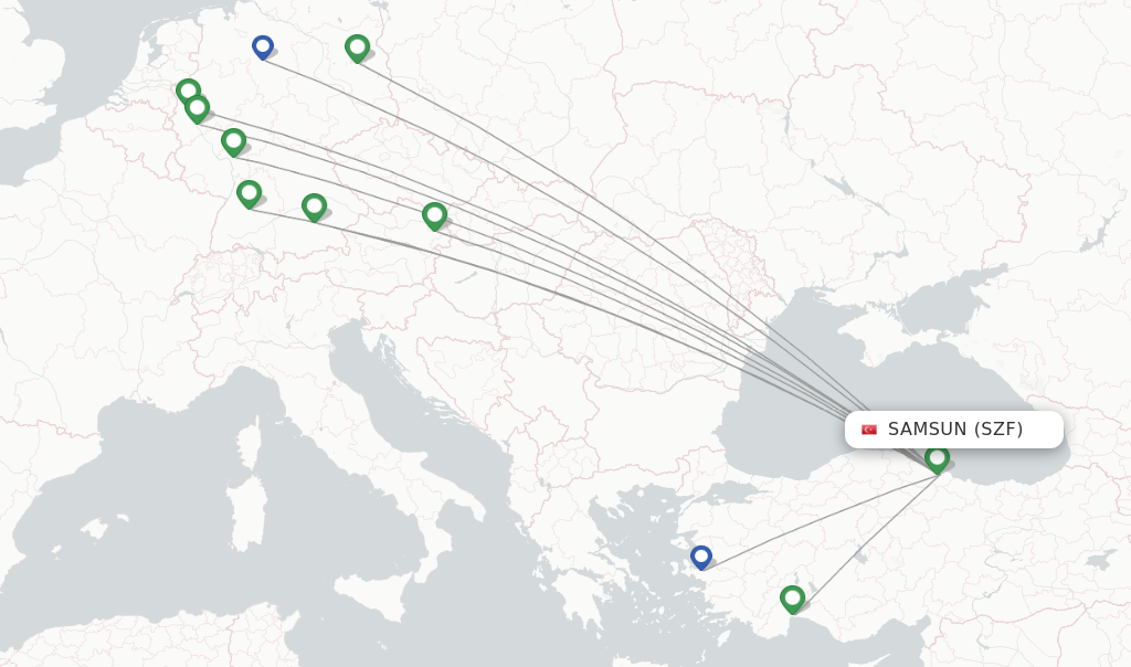 Route map with flights from Samsun with SunExpress