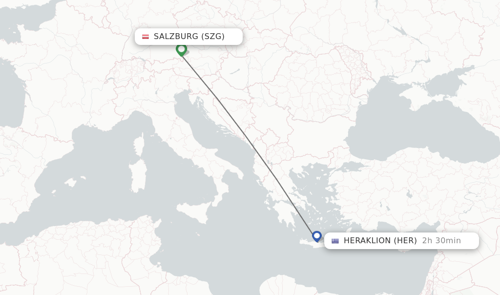 Flights from Salzburg to Heraklion route map