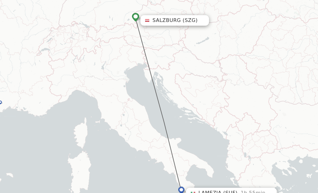 Flights from Salzburg to Lamezia-Terme route map