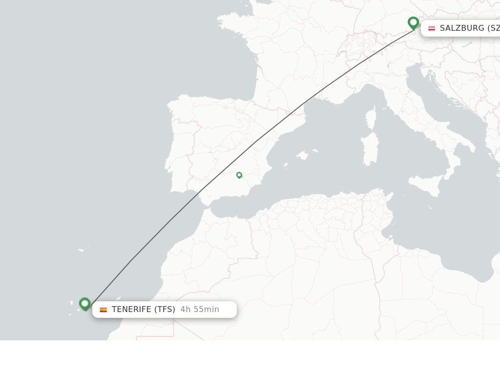 Flights from Salzburg to Tenerife route map