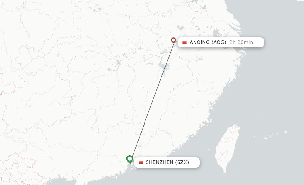 Flights from Shenzhen to Anqing route map