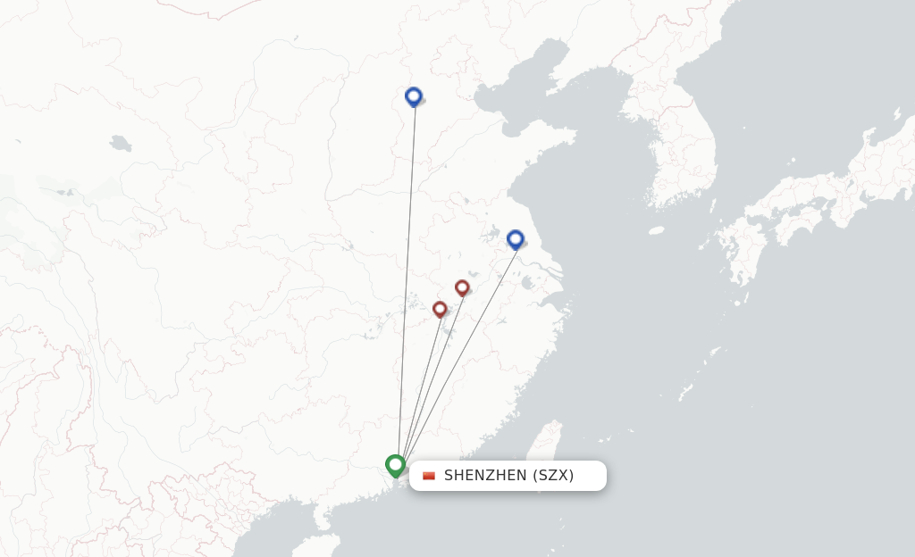 Route map with flights from Shenzhen with OkAir