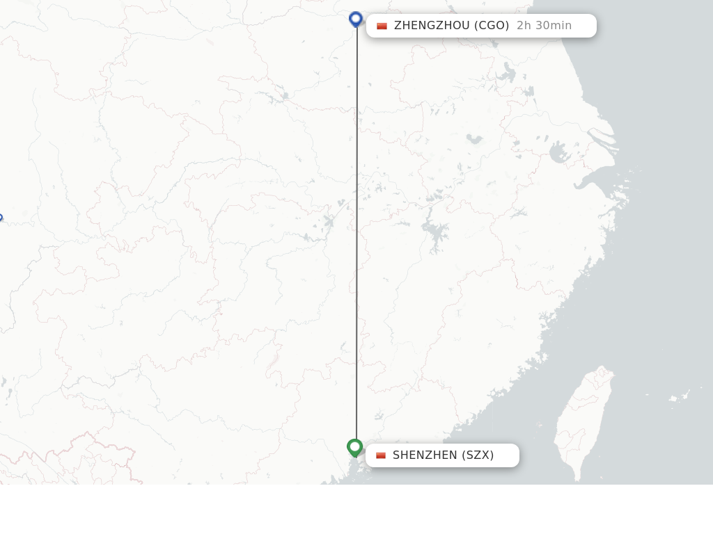 Flights from Shenzhen to Zhengzhou route map