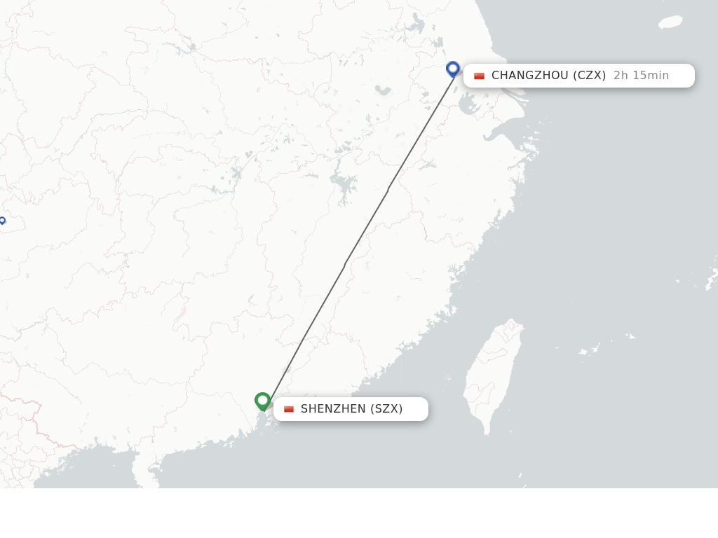Flights from Shenzhen to Changzhou route map