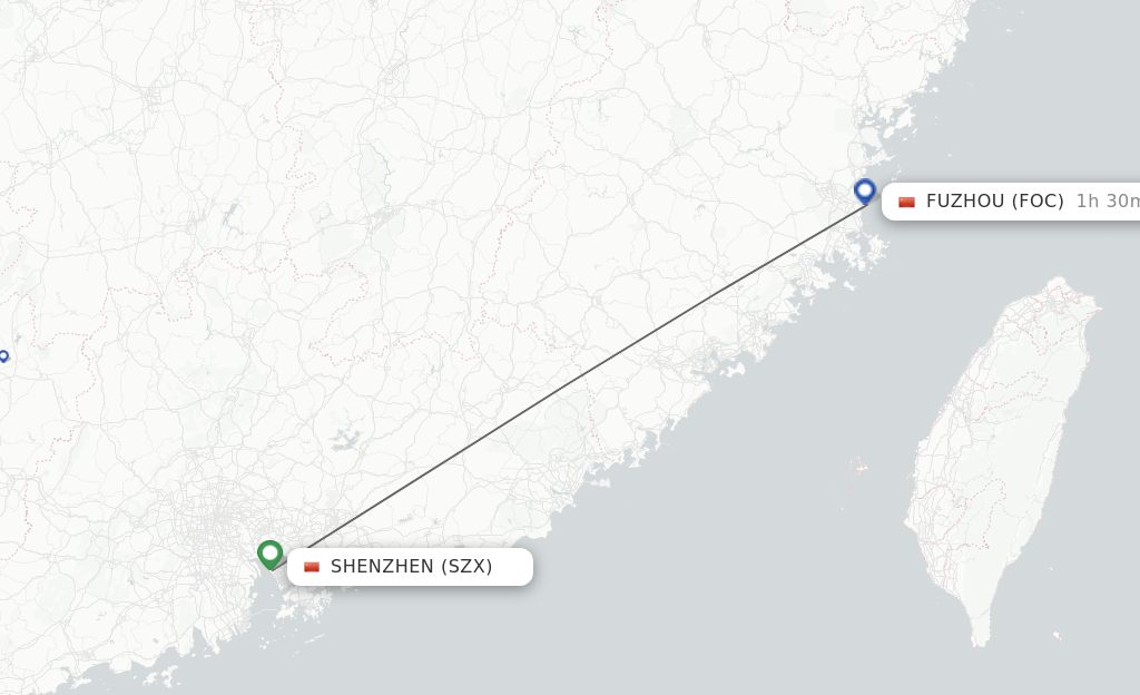 Flights from Shenzhen to Fuzhou route map