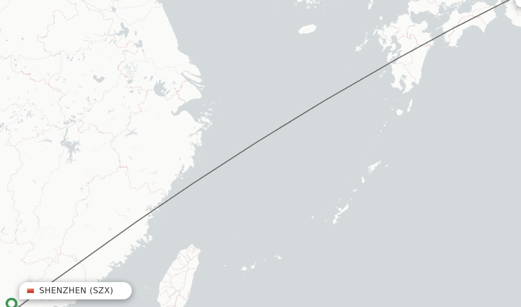 Flights from Shenzhen to Osaka route map