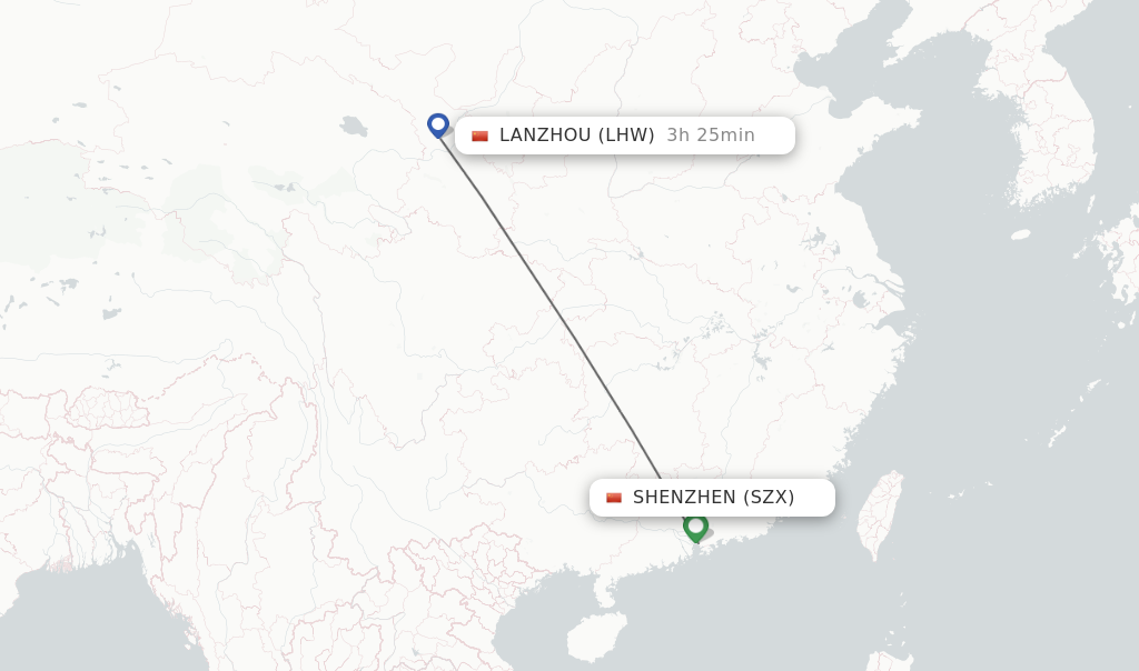 Flights from Shenzhen to Lanzhou route map