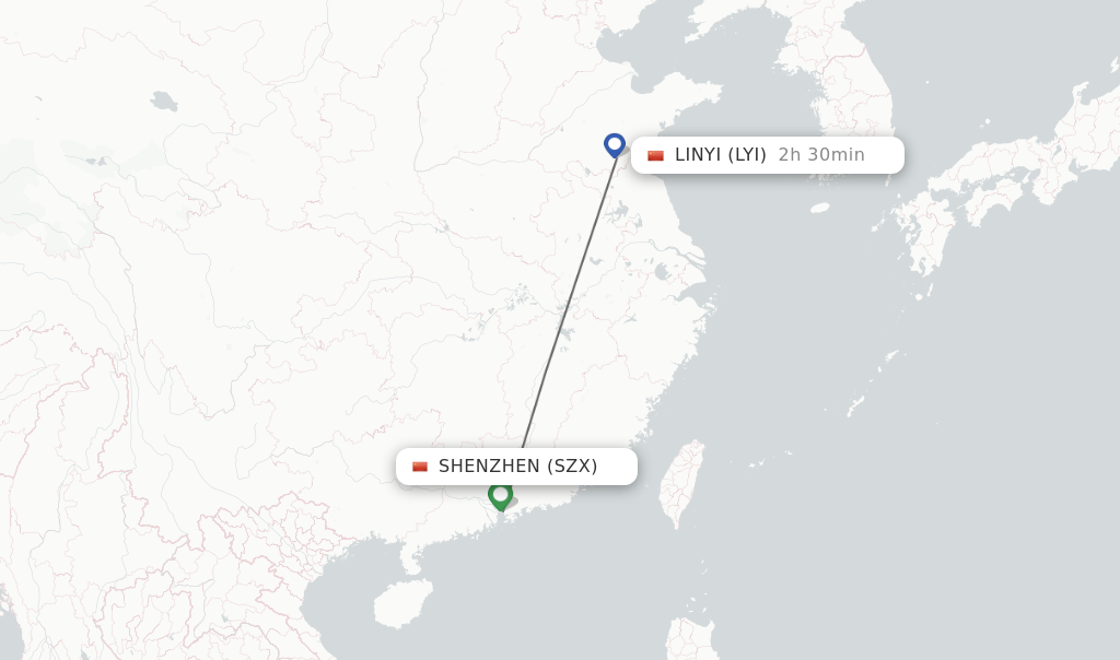 Flights from Shenzhen to Linyi route map