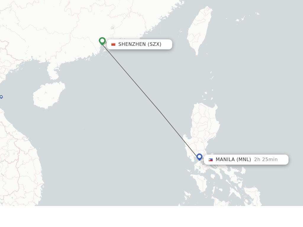 Flights from Shenzhen to Manila route map